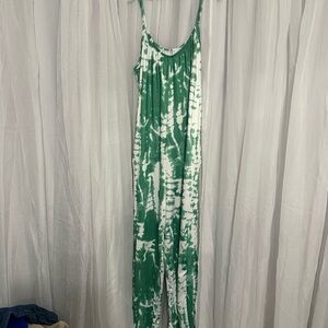 Source Unknown Green and White Tie-Dye Jumpsuit
